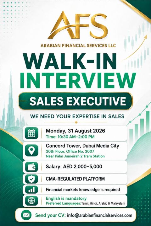 Arabian Financial Services Walk in Interview Poster