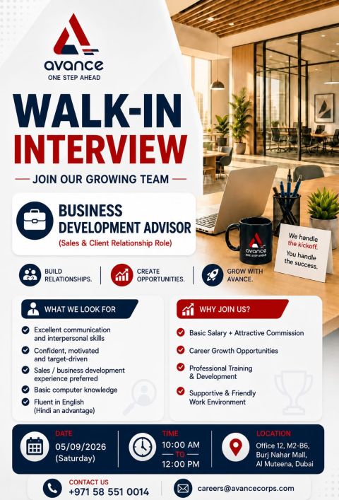 Avance Corporate Walk in Interview Poster