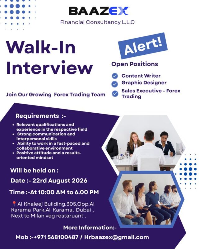 Baazex Financial Consultancy Walk in Interview Poster