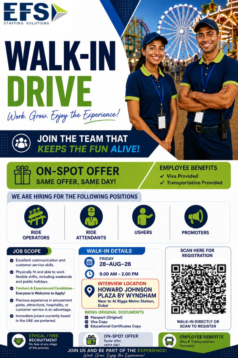 EFS Staffing Solutions Walk in Interview Poster