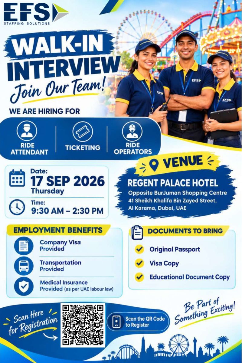 EFS Staffing Solutions Walk in Interview Poster