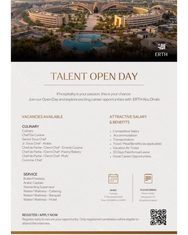 Erth Abu Dhabi Talent Open Day Poster