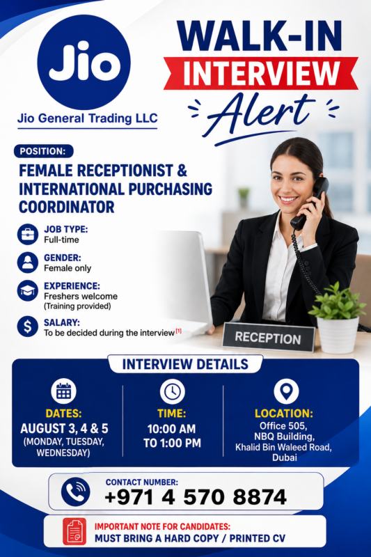 Jio General Trading Walk in Interview Poster