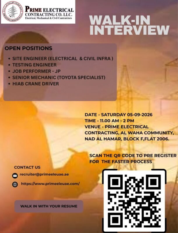 Prime Electrical Contracting Walk in Interview Poster