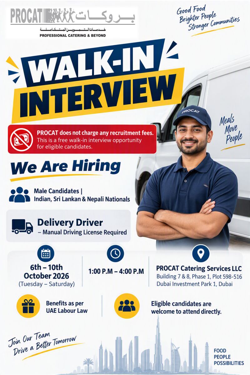 Procat Catering Services Walk in Interview Poster