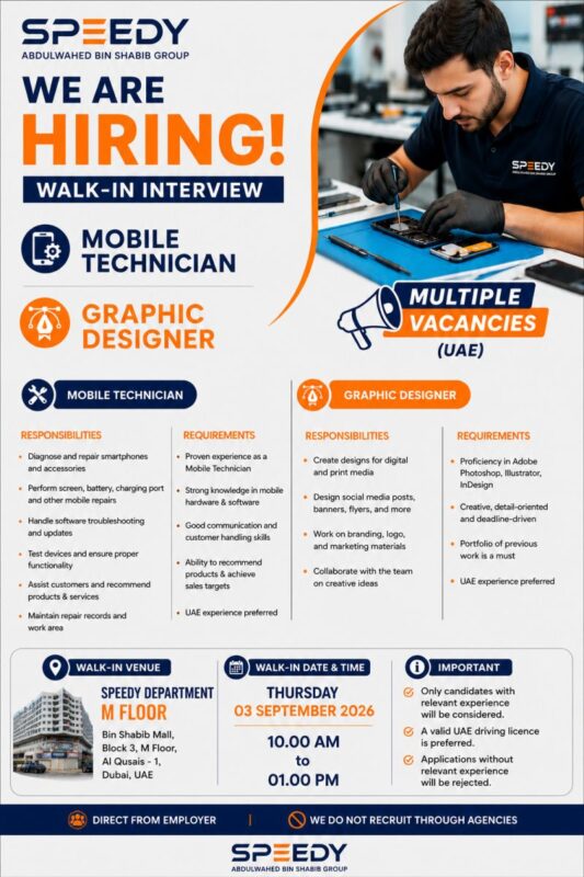 Speedy Technical Services Walk in Interview Poster