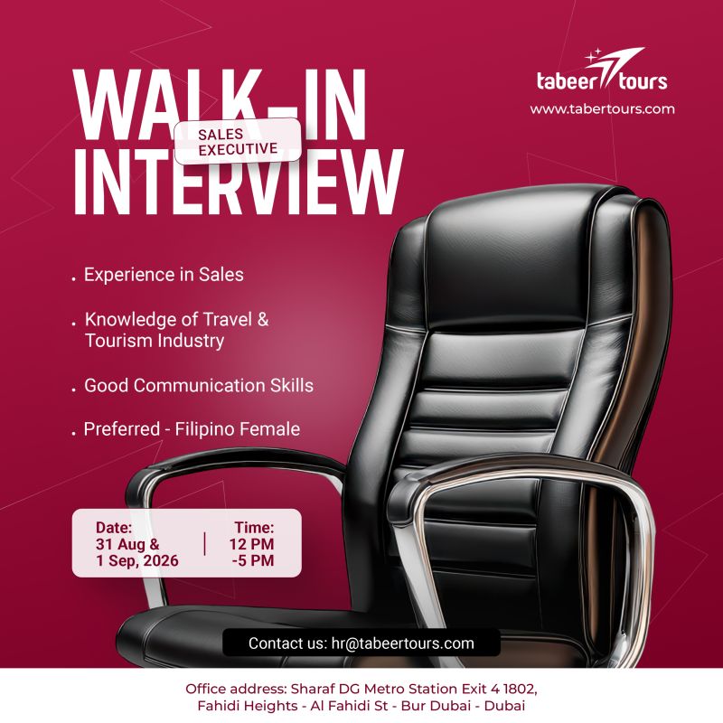 Tabeer Tours Walk in Interview Poster