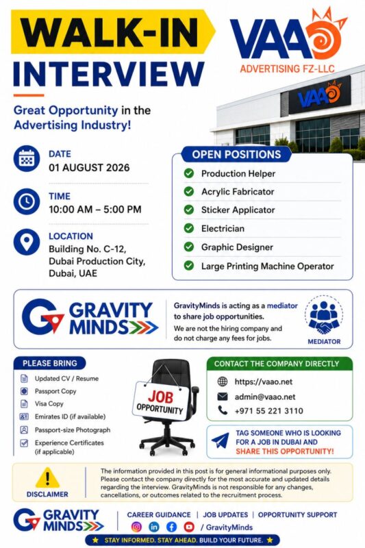 VAAO Advertising Walk in Interview Poster