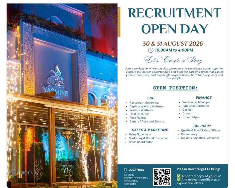 Yasmine Palace Recruitment Open Day Poster
