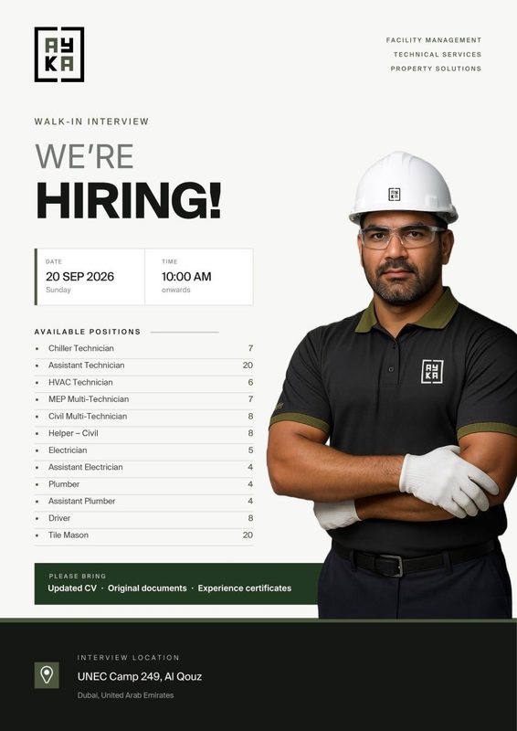 AYKA Facility Management Walk in Interview Poster