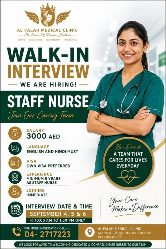 Al Falah Medical Clinic Walk in Interview Poster