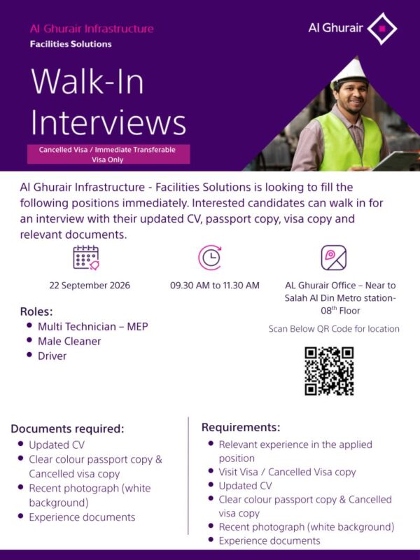 Al Ghurair Infrastructure Walk in Interview Poster