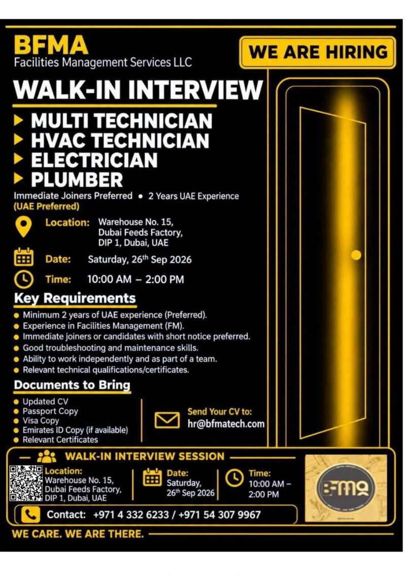 BFMA Facilities Management Walk in Interview Poster
