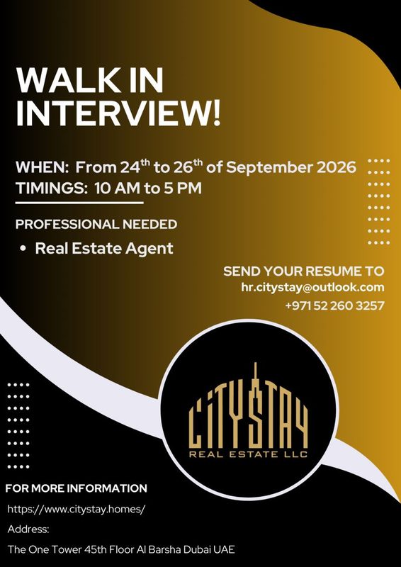 City Stay Real Estate Walk in Interview Poster