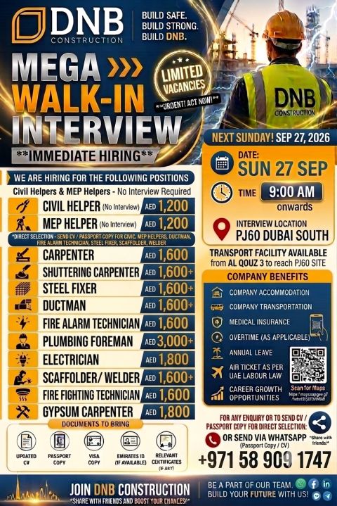 DNB Construction Walk in Interview Poster