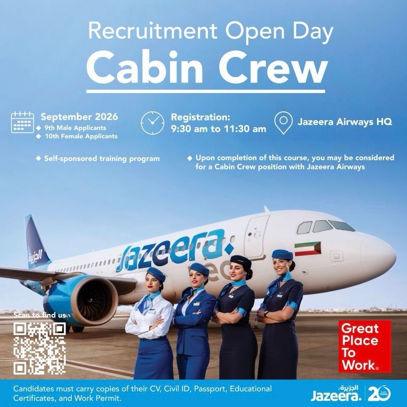 Jazeera Airways Cabin Crew Recruitment Open Day Poster