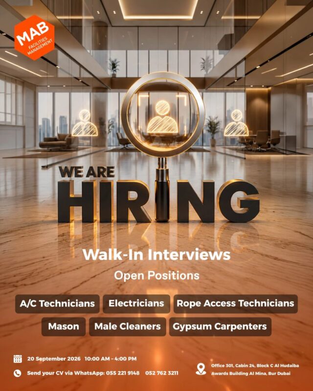 MAB Facilities Management Walk in Interview Poster