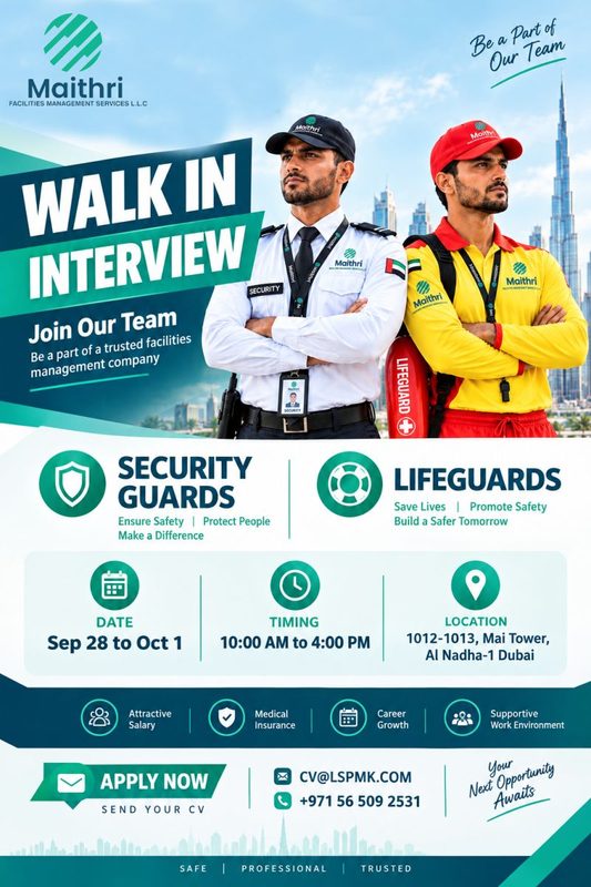Maithri Facilities Management Walk in Interview Poster