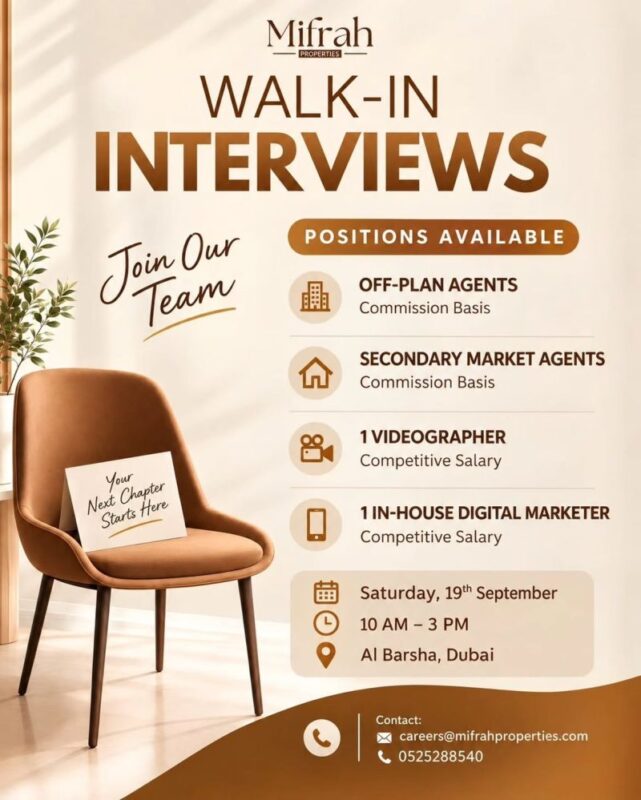 Mifrah Properties Walk in Interview Poster