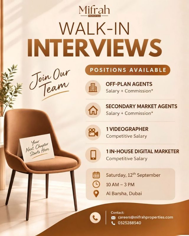 Mifrah Properties Walk in Interview Poster