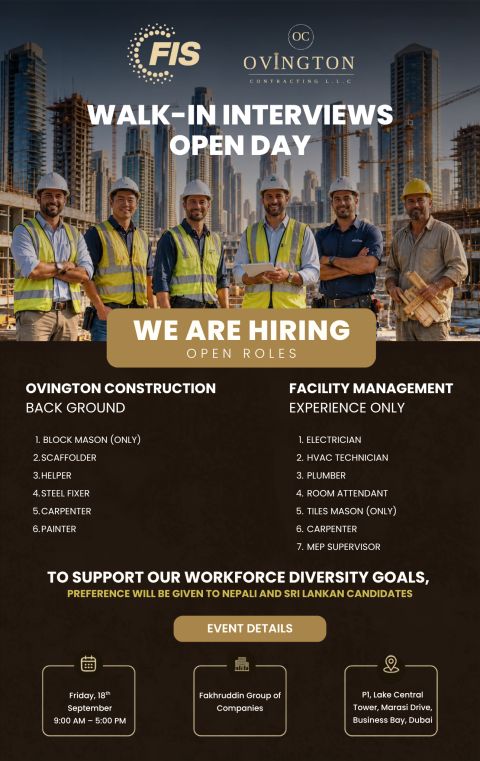Ovington Contracting Walk in Interview Open Day Poster