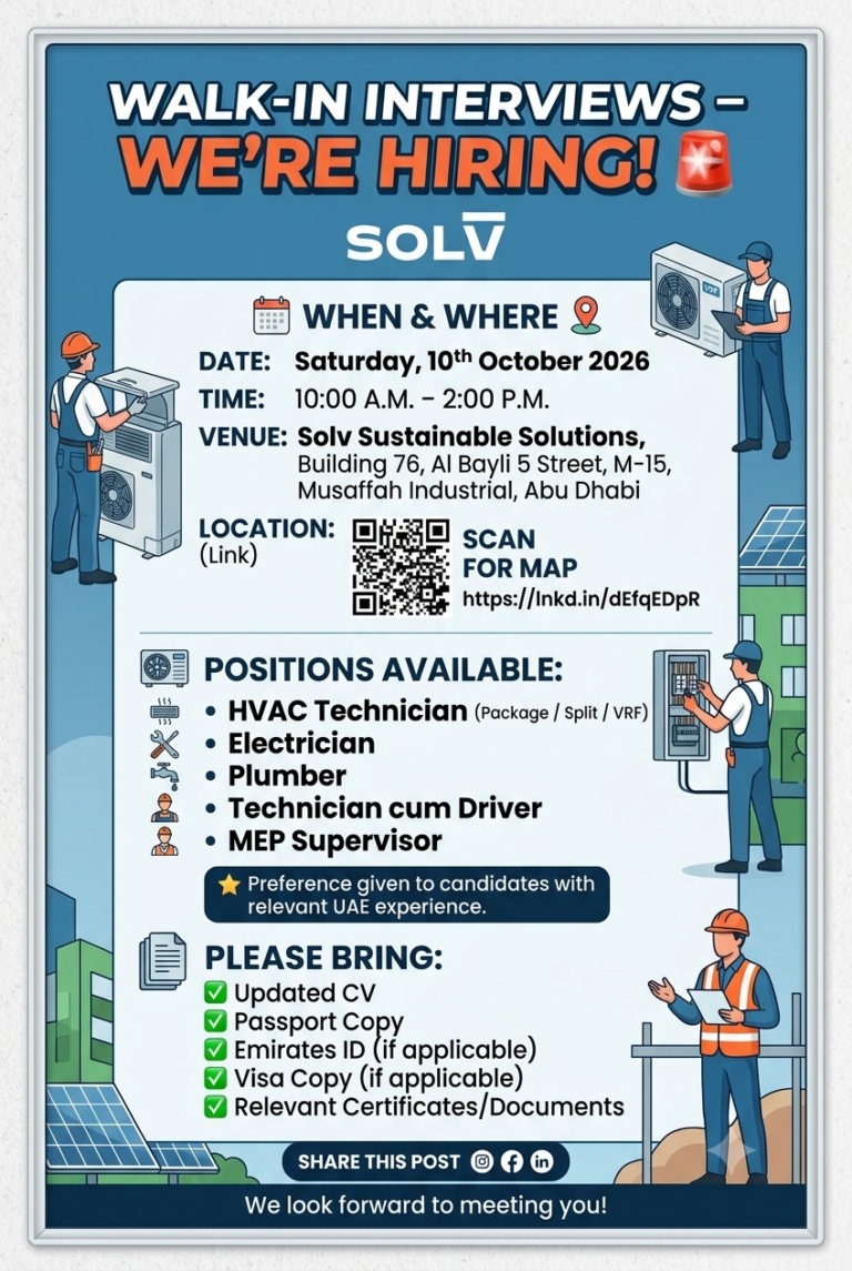Interview Cv SOLV Group Walk in Interview in Abu Dhabi October 2026