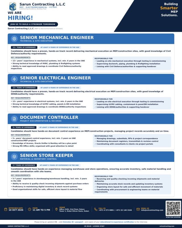 Sarun Contracting Walk in Interview Poster