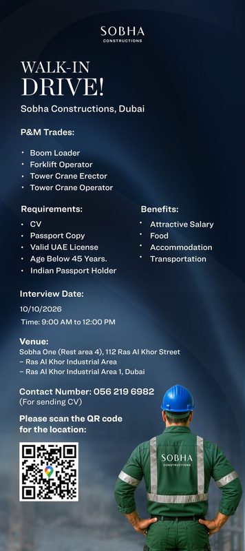 Sobha Construction Walk in Interview Poster