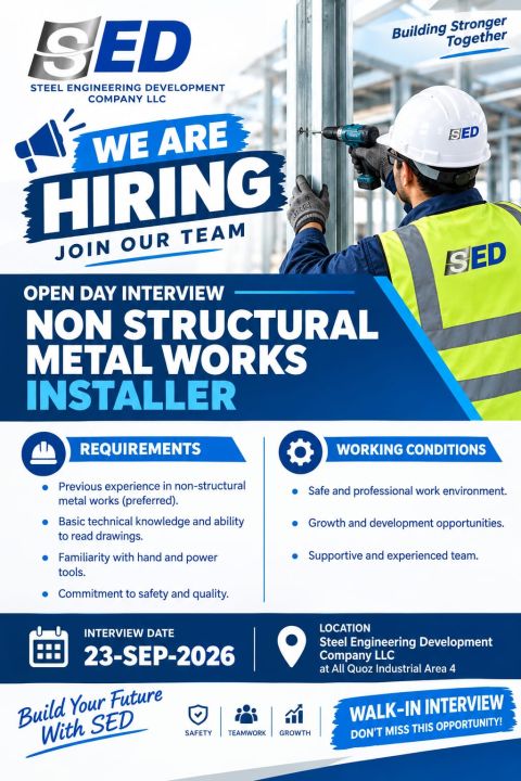 Steel Engineering Development Walk in Interview Poster