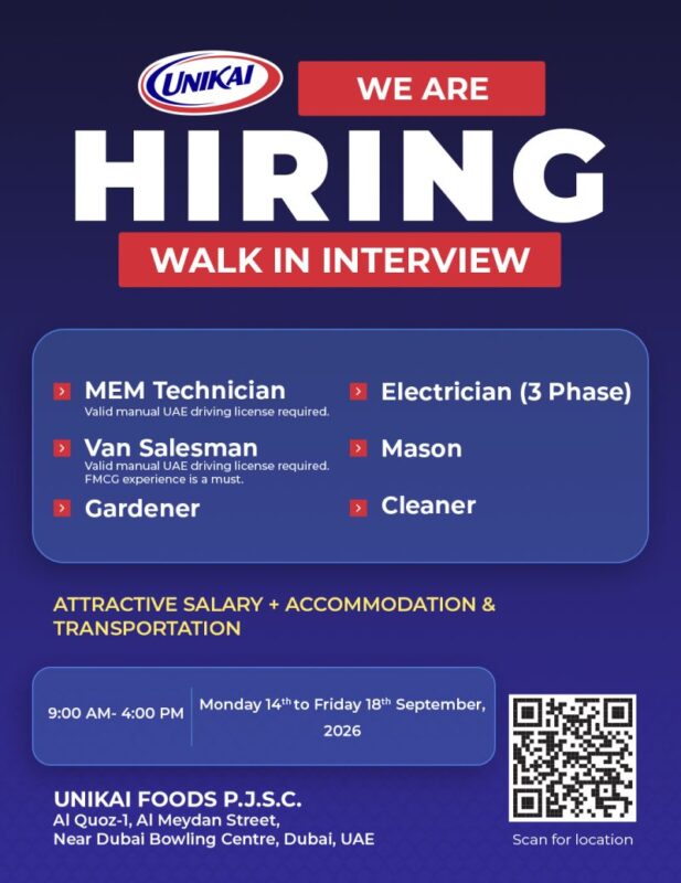 Unikai Foods Walk in Interview Poster