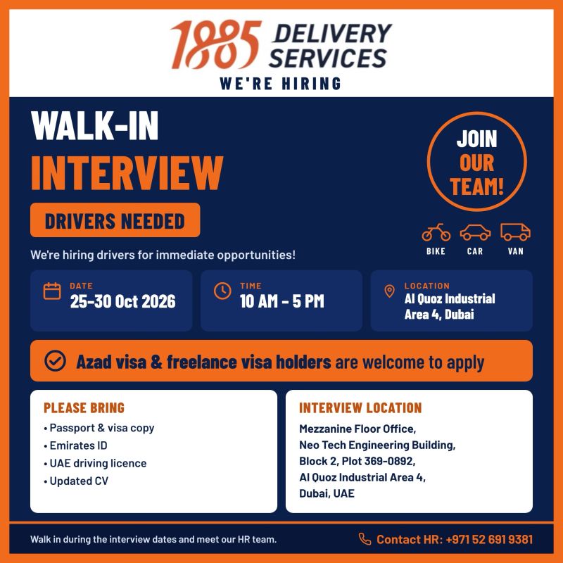 1885 Delivery Services Walk in Interview Poster