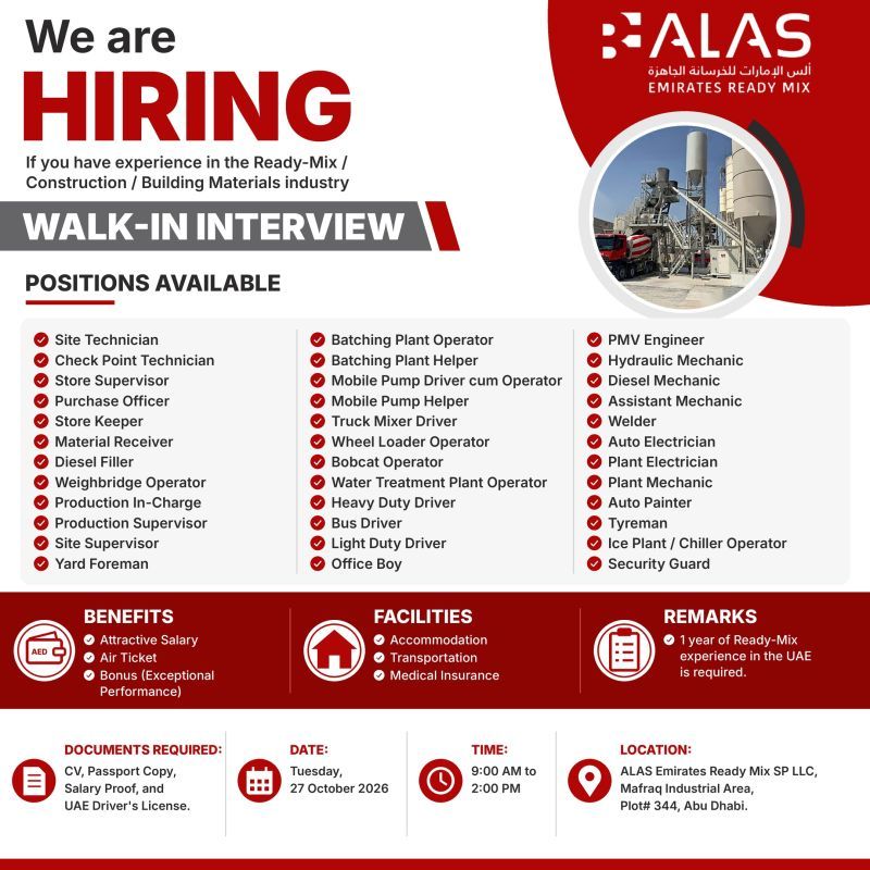 ALAS Emirates Ready Mix Walk in Interview Poster