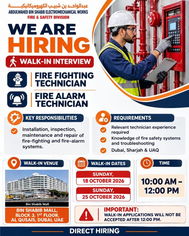 Abdulwahed Bin Shabib Electromechanical Works Walk in Interview Poster