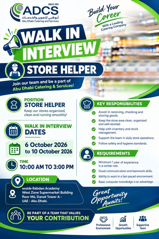 Abu Dhabi Catering & Services Walk in Interview Poster