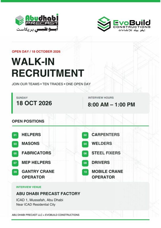 Abu Dhabi Precast Walk in Recruitment Poster