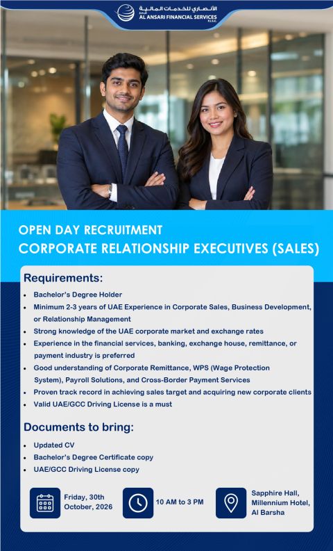 Al Ansari Financial Services Open Day Recruitment Poster