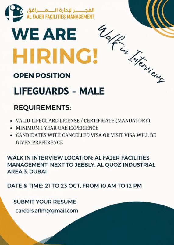 Al Fajer Facilities Walk in Interview Poster
