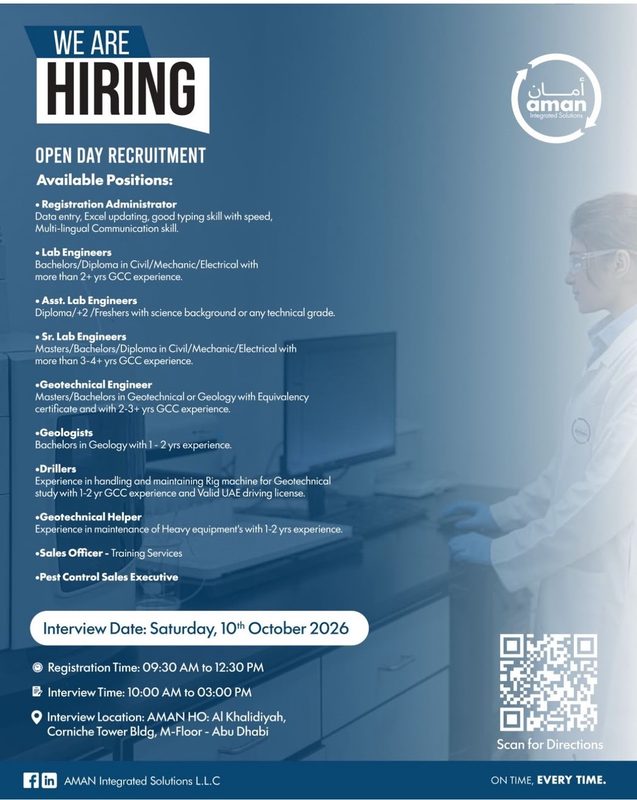 Aman Integrated Solutions Open Day Recruitment Poster
