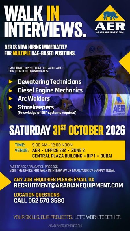 Arabian Equipment Rental Walk in Interview Poster