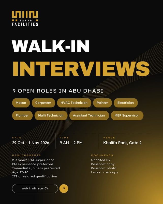 Barari Facilities Management Walk in Interview Poster