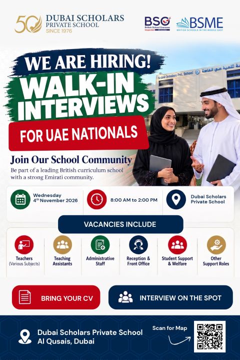 Dubai Scholars Private School Walk in Interview Poster