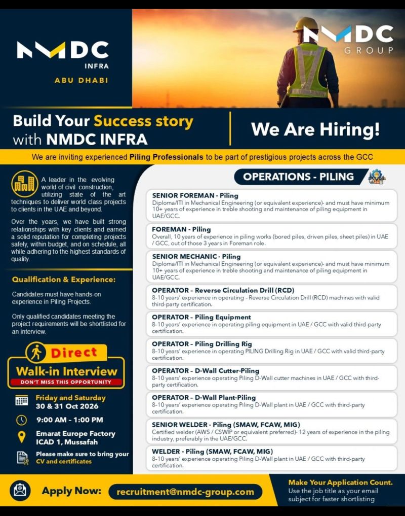 NMDC Infra Walk in Interview Poster