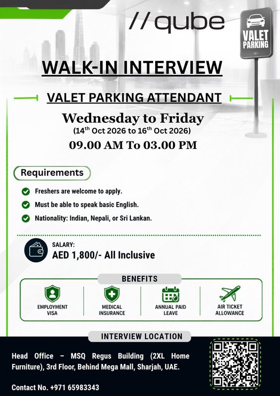 Qube Parking Management Walk in Interview Poster