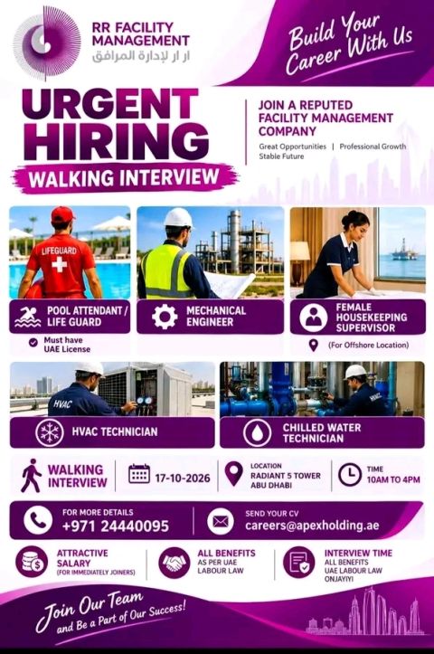 R R Facility Management Services Walk in Interview Poster